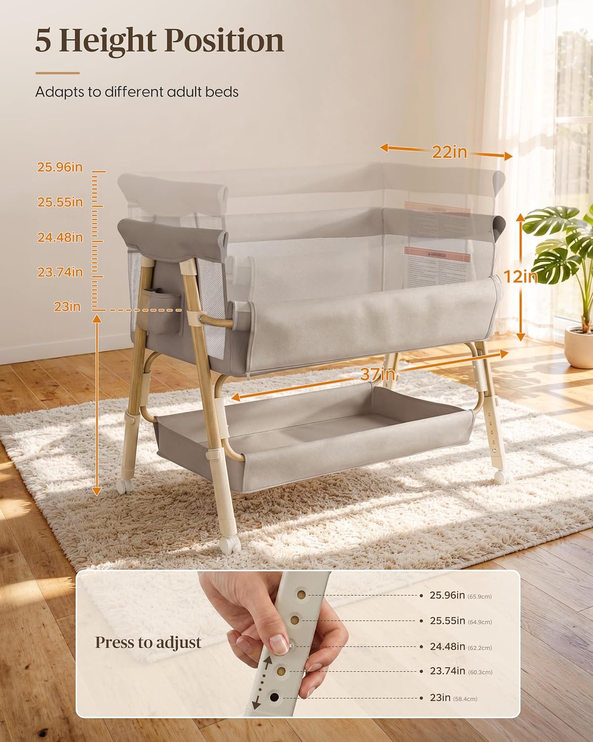 3-in-1 Baby Bassinet Bedside Sleeper Baby Crib for Newborn to 6 Months