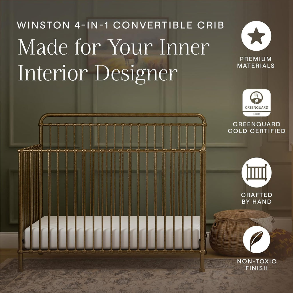 NAMESAKE Winston 4-in-1 Convertible Baby Crib, Vintage Gold - 70 lbs