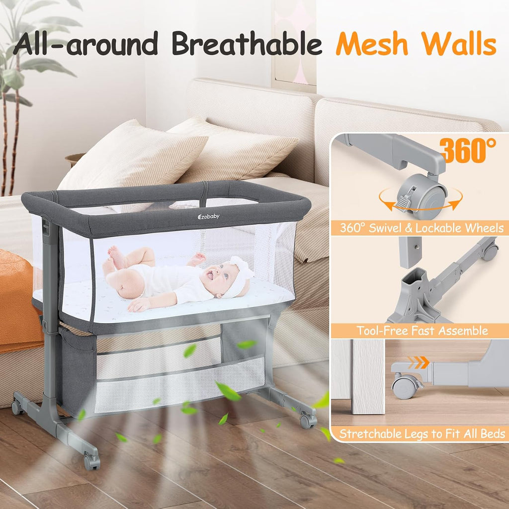 Ezebaby Bedside Bassinet for Baby, Portable Baby Bassinet Bedside Sleeper