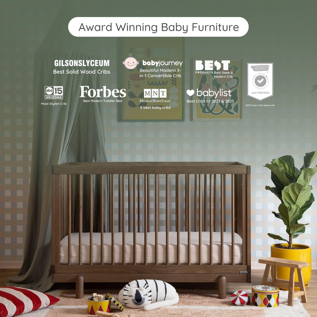 dadada Baby Bliss 4-in-1 Convertible Wood Crib Bed, Made in Italy, Walnut