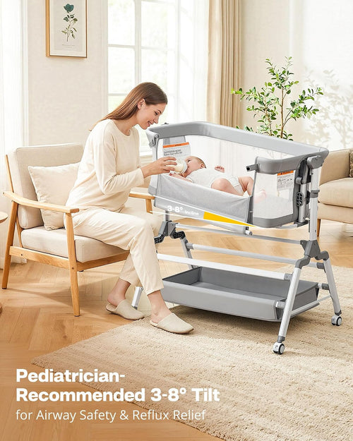 3 in 1 Baby Bassinet Bedside Sleeper, Adjustable Bedside Bassinet for Baby, Womb-Like Rocking Bassinet with Wheels, Breathable Full-Mesh Crib with Comfy Mattress, Bedside Crib w/ Large Storage Basket