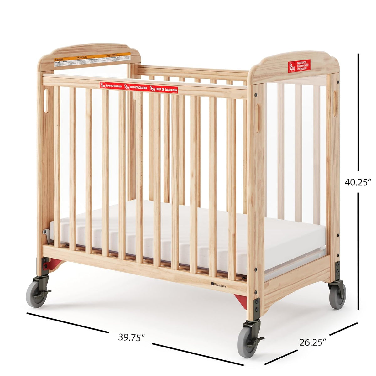 Foundations First Responder Evacuation Fixed-Side Daycare Crib, Natural