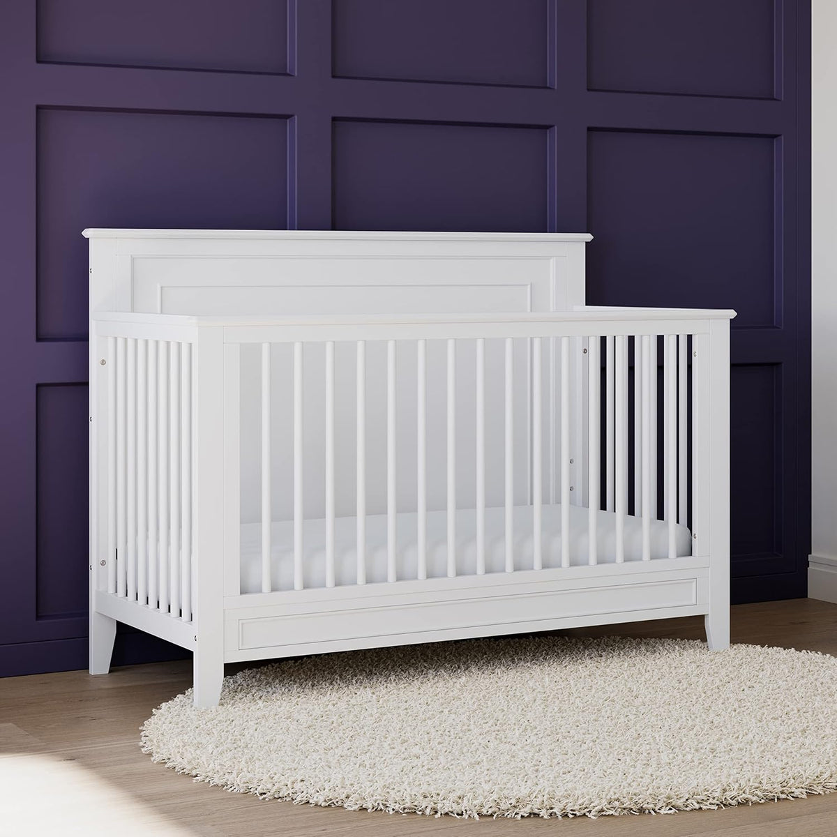 Storkcraft Solstice 5-in-1 Convertible Crib (White) – GREENGUARD Gold Certified, Converts to Toddler Bed and Full-Size Bed, Fits Standard Full-Size Crib Mattress, Adjustable Mattress Support Base