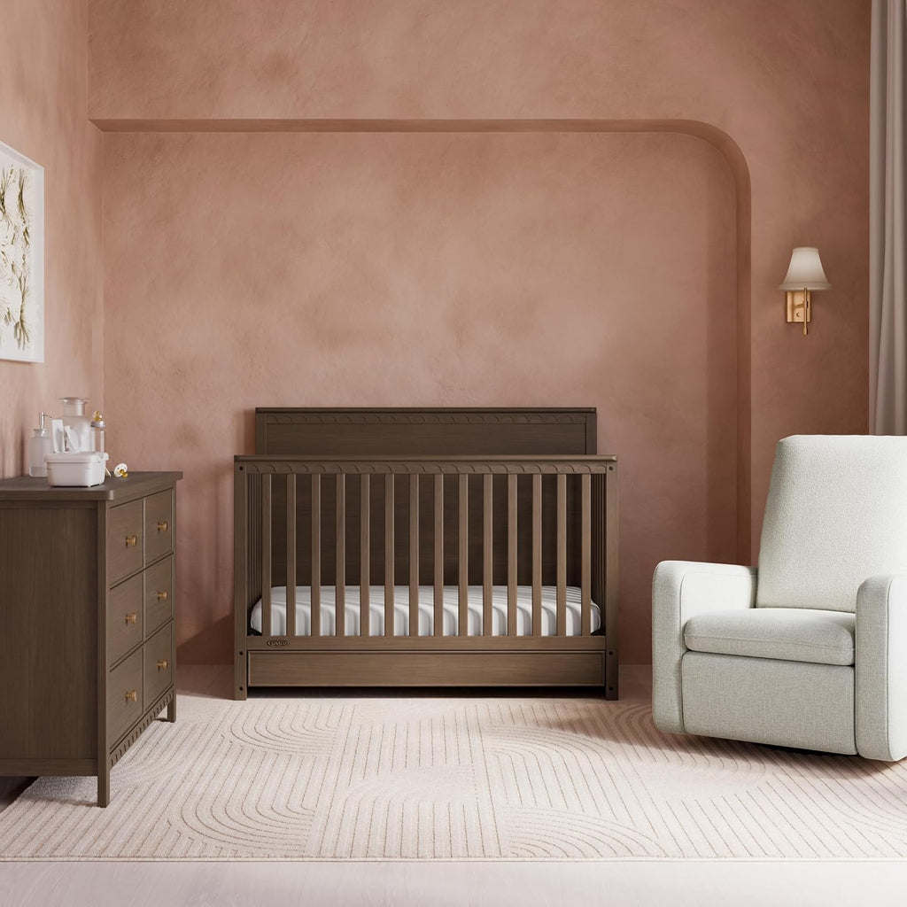 Graco Sasha 5-in-1 Convertible Crib with Drawer (Hazelnut) – GREENGUARD Gold Certified Wood Crib, Converts to Toddler Bed, Daybed, Full-Size Bed, Stylish Classic Design