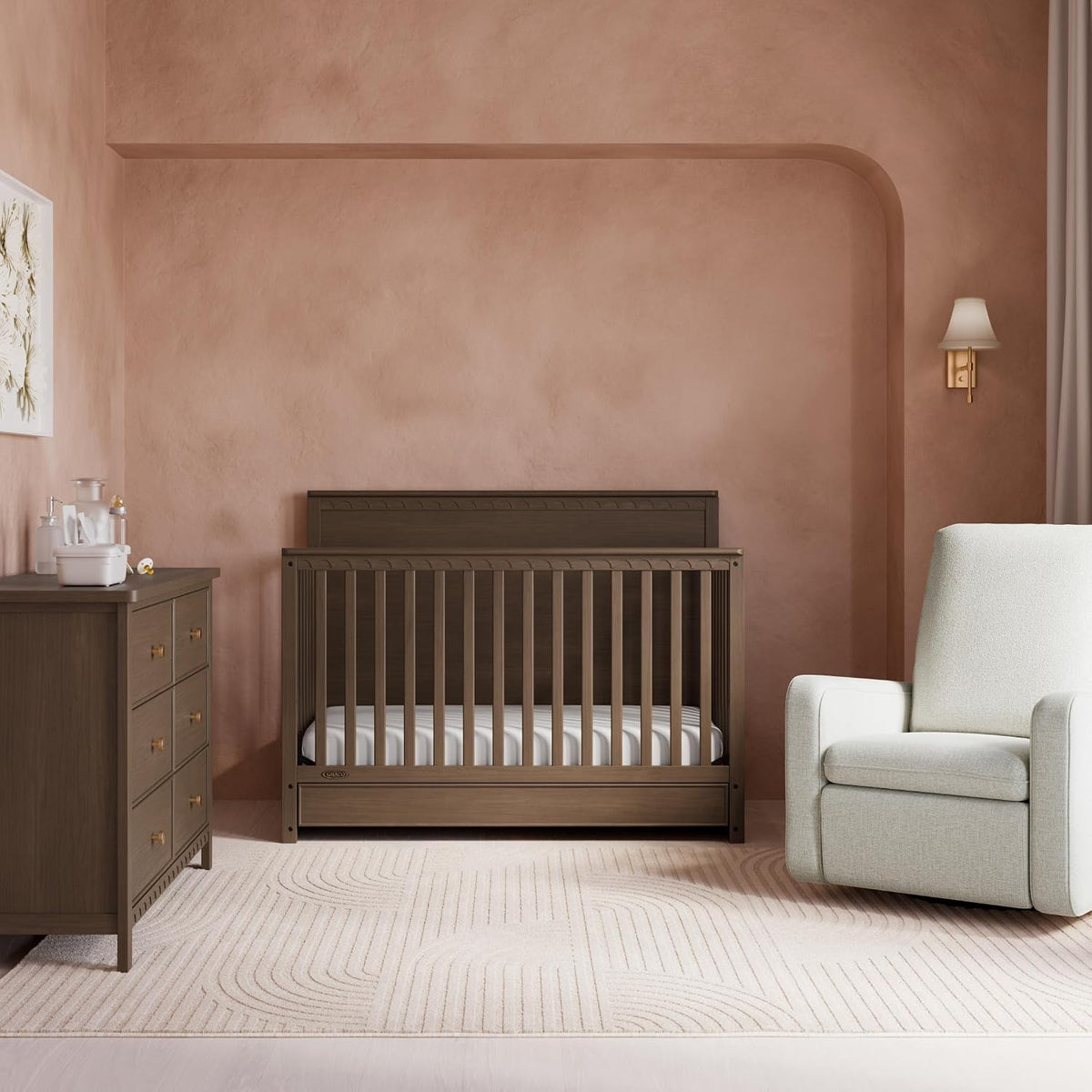 Graco Sasha 5-in-1 Convertible Crib with Drawer (Hazelnut) – GREENGUARD Gold Certified Wood Crib, Converts to Toddler Bed, Daybed, Full-Size Bed, Stylish Classic Design