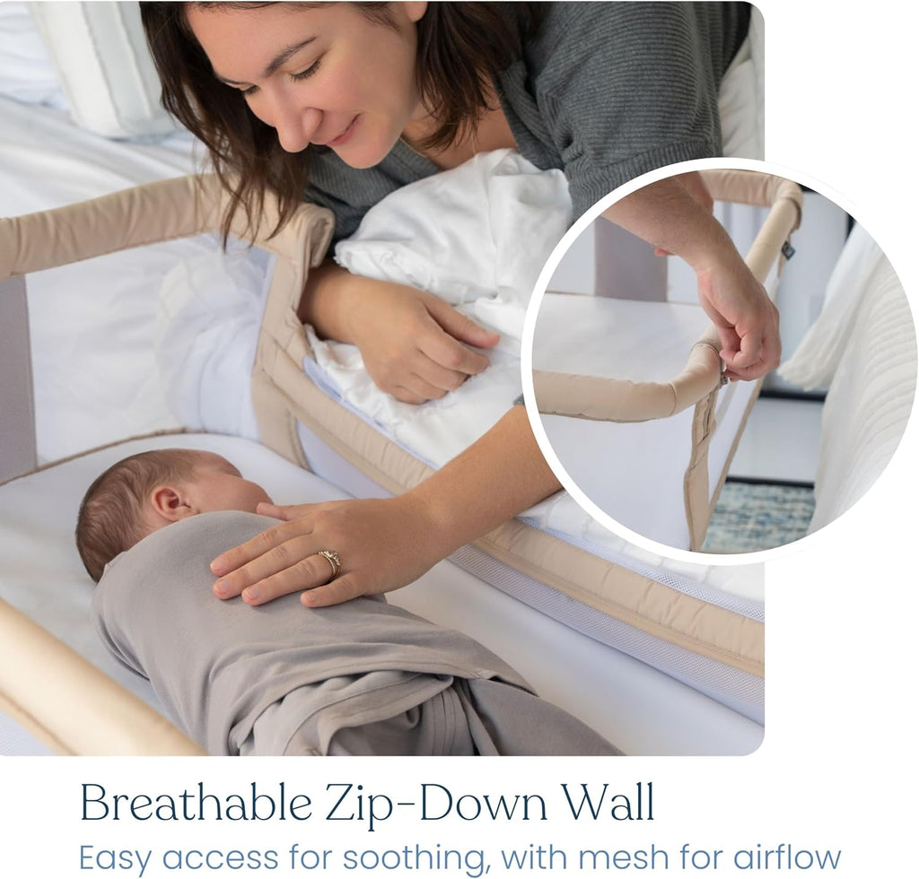 HALO® BassiNest® Bedside Sleeper – Breathable Baby Bassinet Slides Over Bed with Mesh Walls for Airflow & Visibility, Lowering Wall for Easy Access, Fits Most Beds
