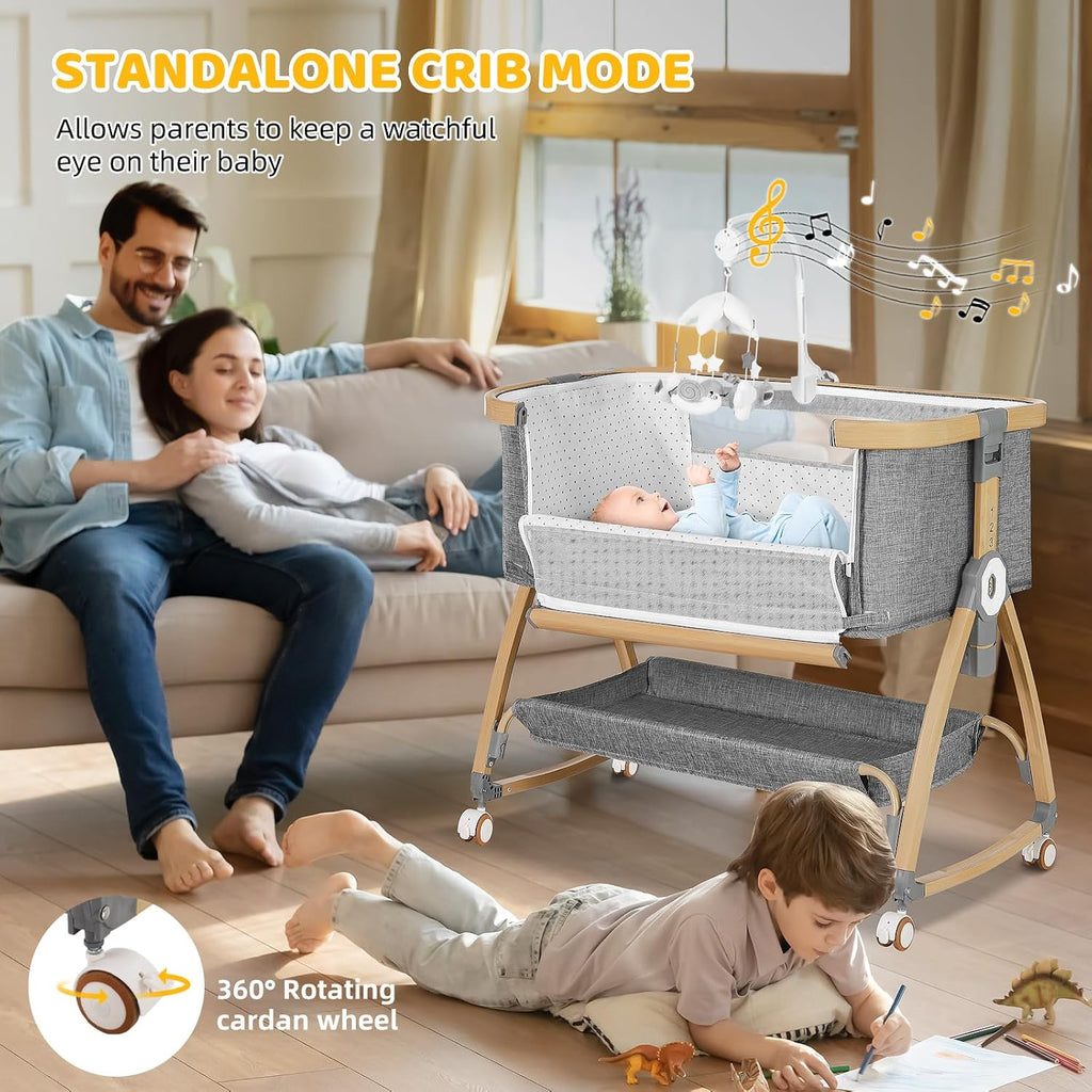 Bedside Bassinet for Baby,Bassinet Bedside Sleeper,Rocking Bassinet,Grey