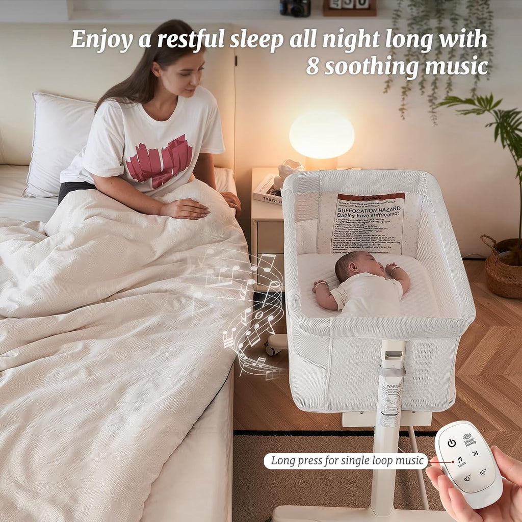 VaVaSoo Self Rocking Bassinet, Electric Rocking Bassinet for Baby, White