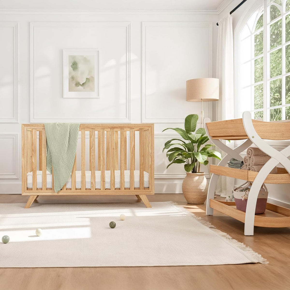 Comfy Cubs Baby Crib for 0 to 3 Years - Adjustable Mattress Height, Natural Wooden Crib for Baby, Elegant Nursery Furniture - 80 lbs Capacity Nursery Bed - Natural Wood