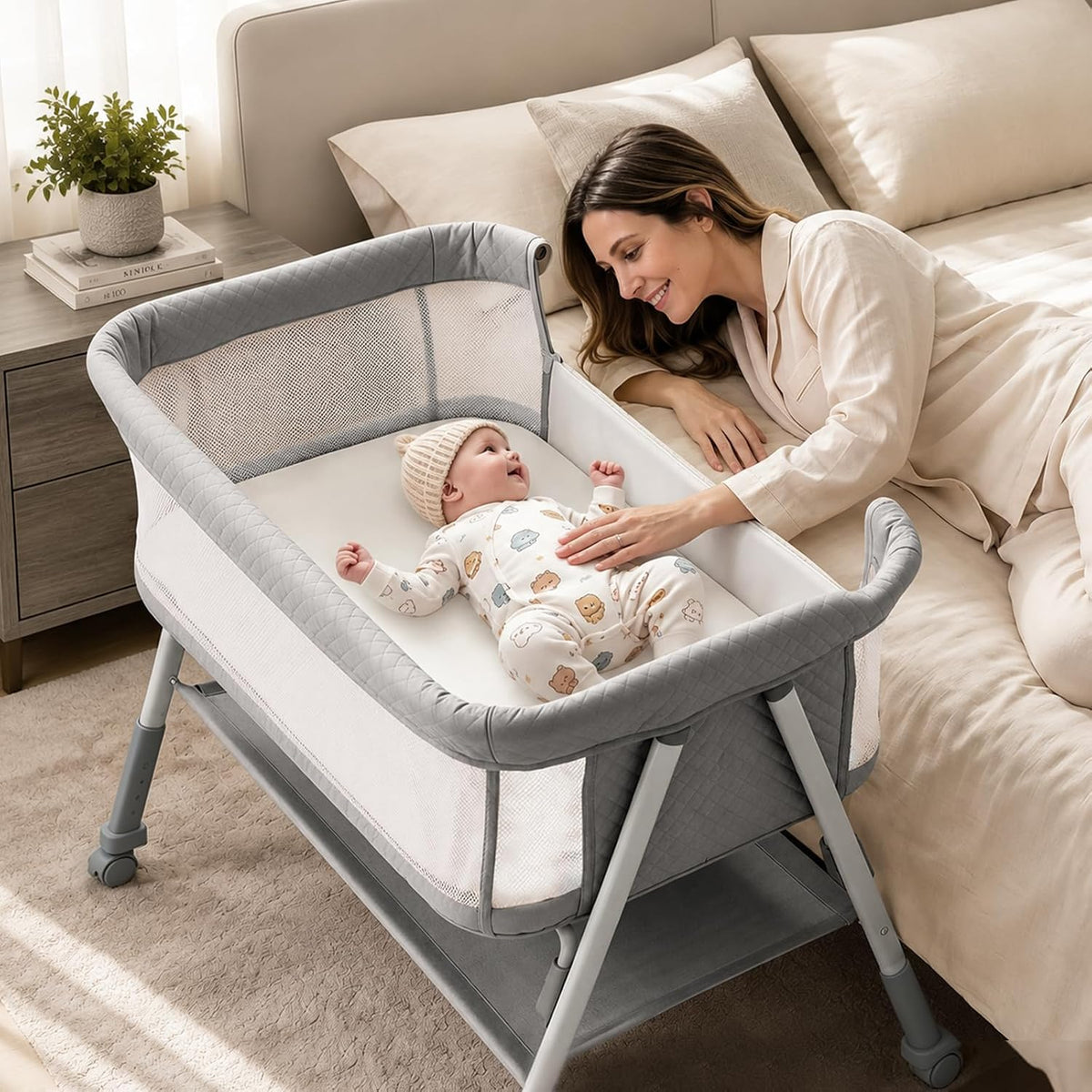 3-in-1 Baby Bassinet Bedside Sleeper for Newborn, Baby Crib Grey