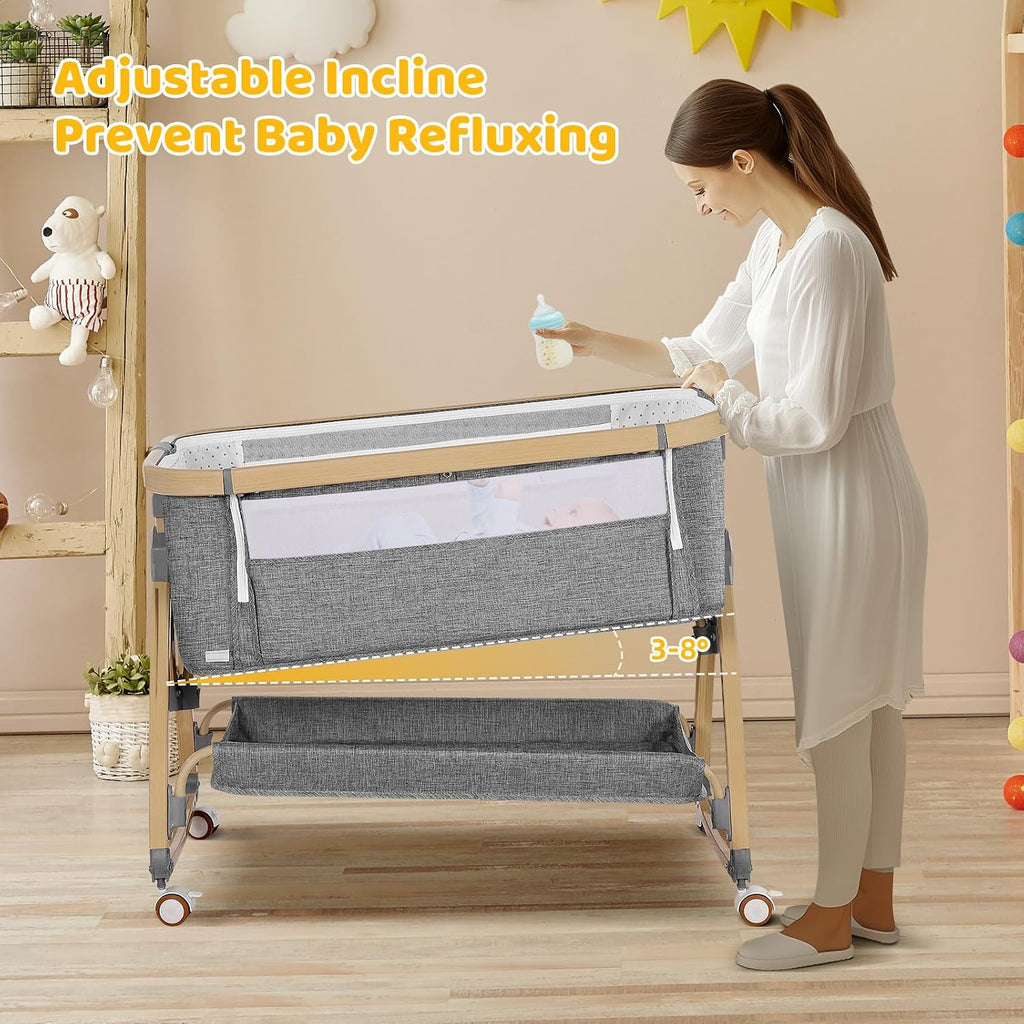 Bedside Bassinet for Baby,Bassinet Bedside Sleeper,Rocking Bassinet,Grey