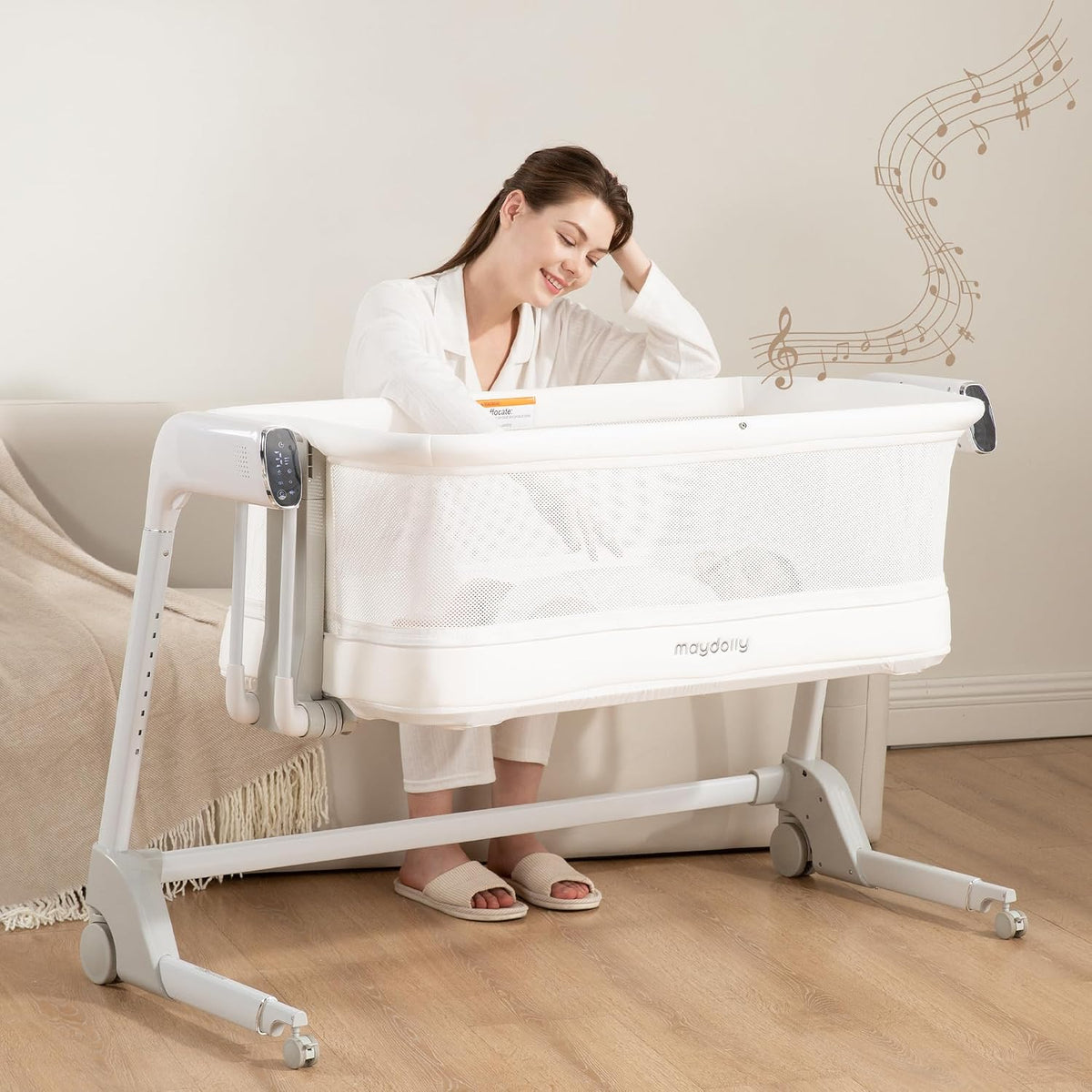 Maydolly Smart Baby Bassinet, Automatic Rocking Bassinet for Baby, White