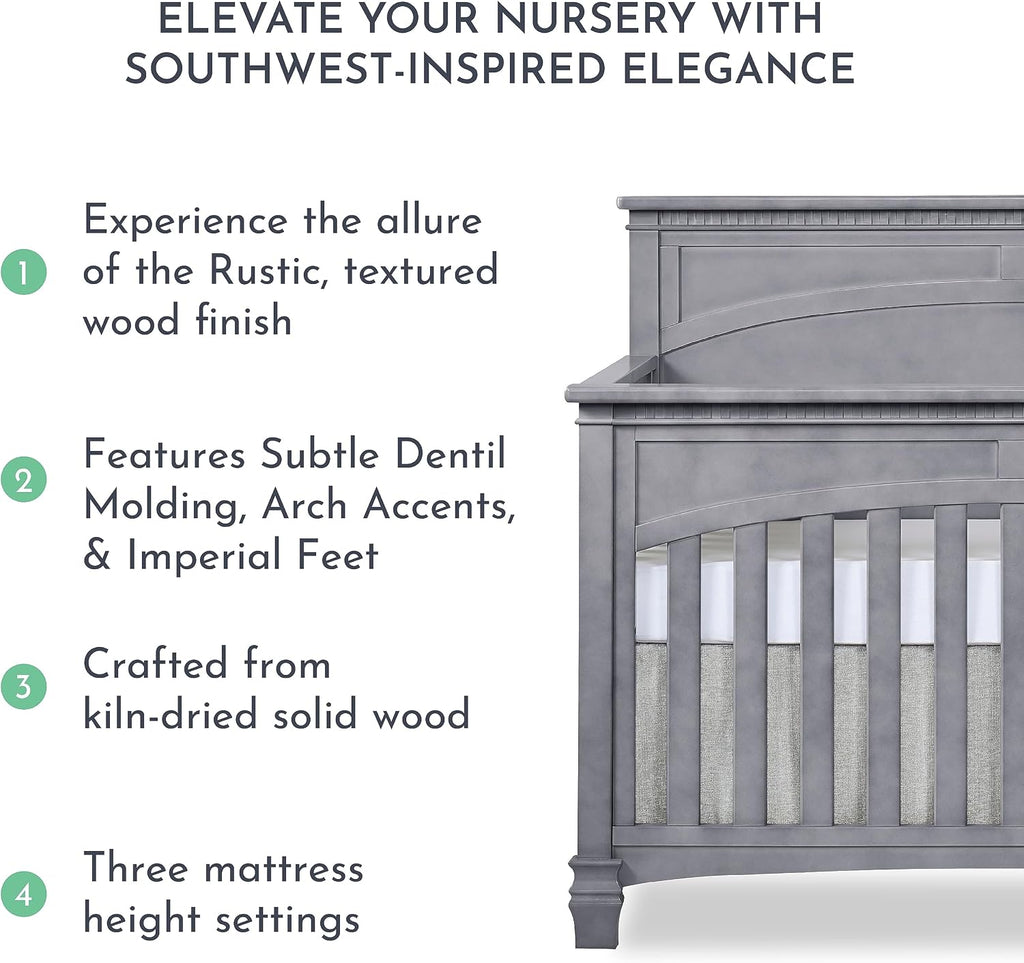 Evolur Santa Fe 5-in-1 Convertible Crib, Storm Grey