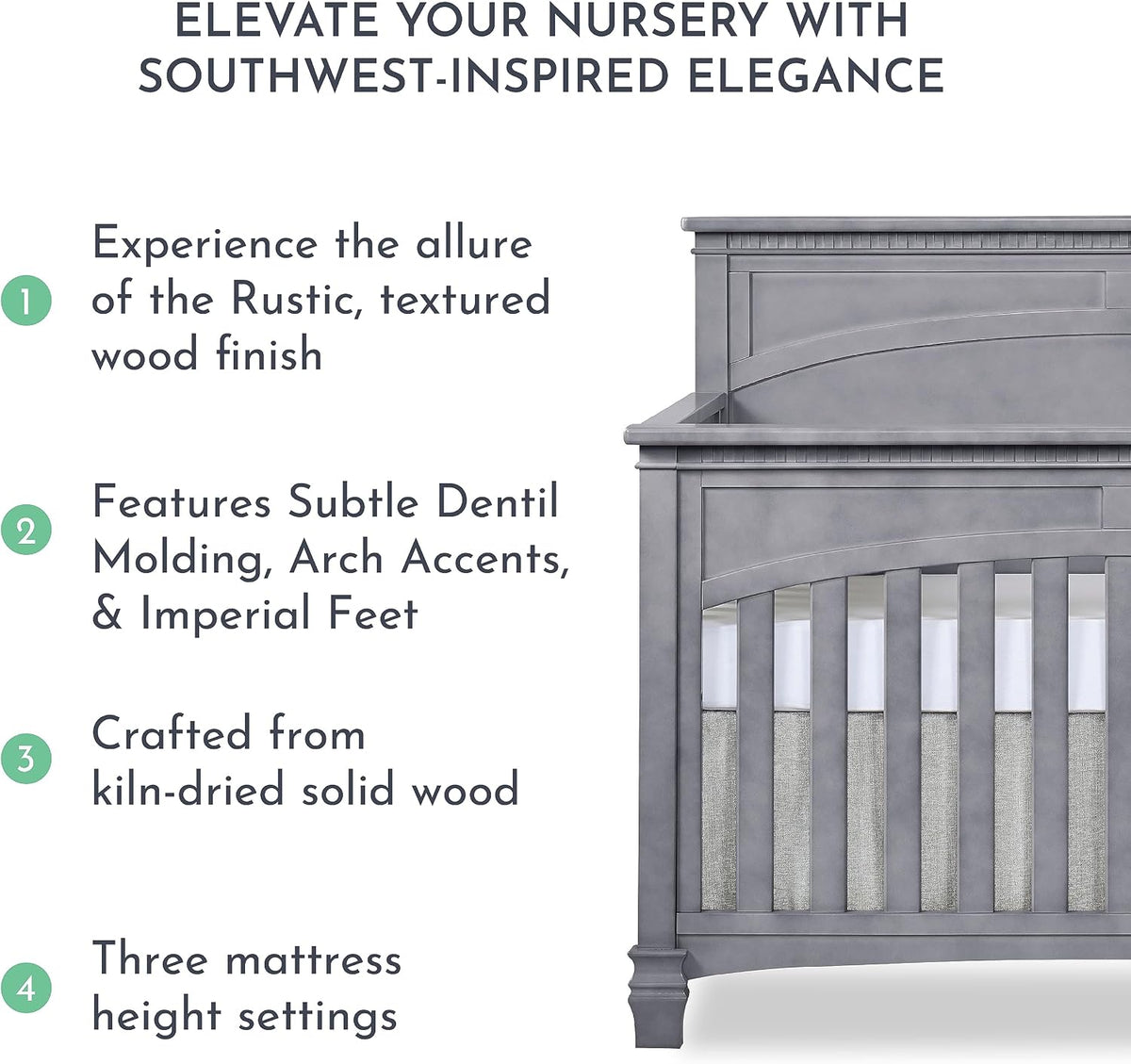 Evolur Santa Fe 5-in-1 Convertible Crib, Storm Grey