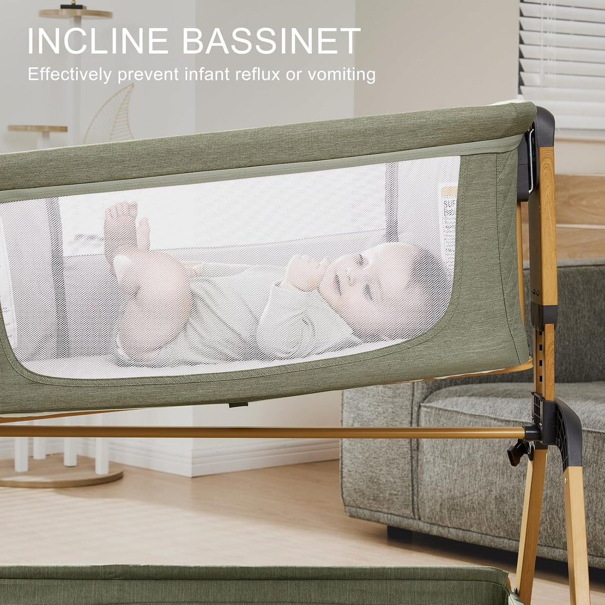 Jimglo 3-in-1 Baby Bassinet, Bedside Sleeper, Rocking Mode, Wheels, Green