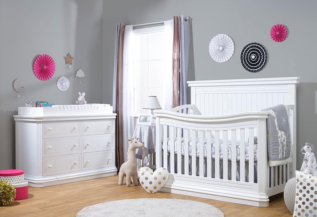 Sorelle Furniture Primo Crib, Classic 4-In-1 Convertible Crib, White Crib Made of Wood, Non-Toxic Finish, Wooden Baby Bed, Toddler Bed, Child’s Daybed and Full-Size Bed, Nursery Furniture-White
