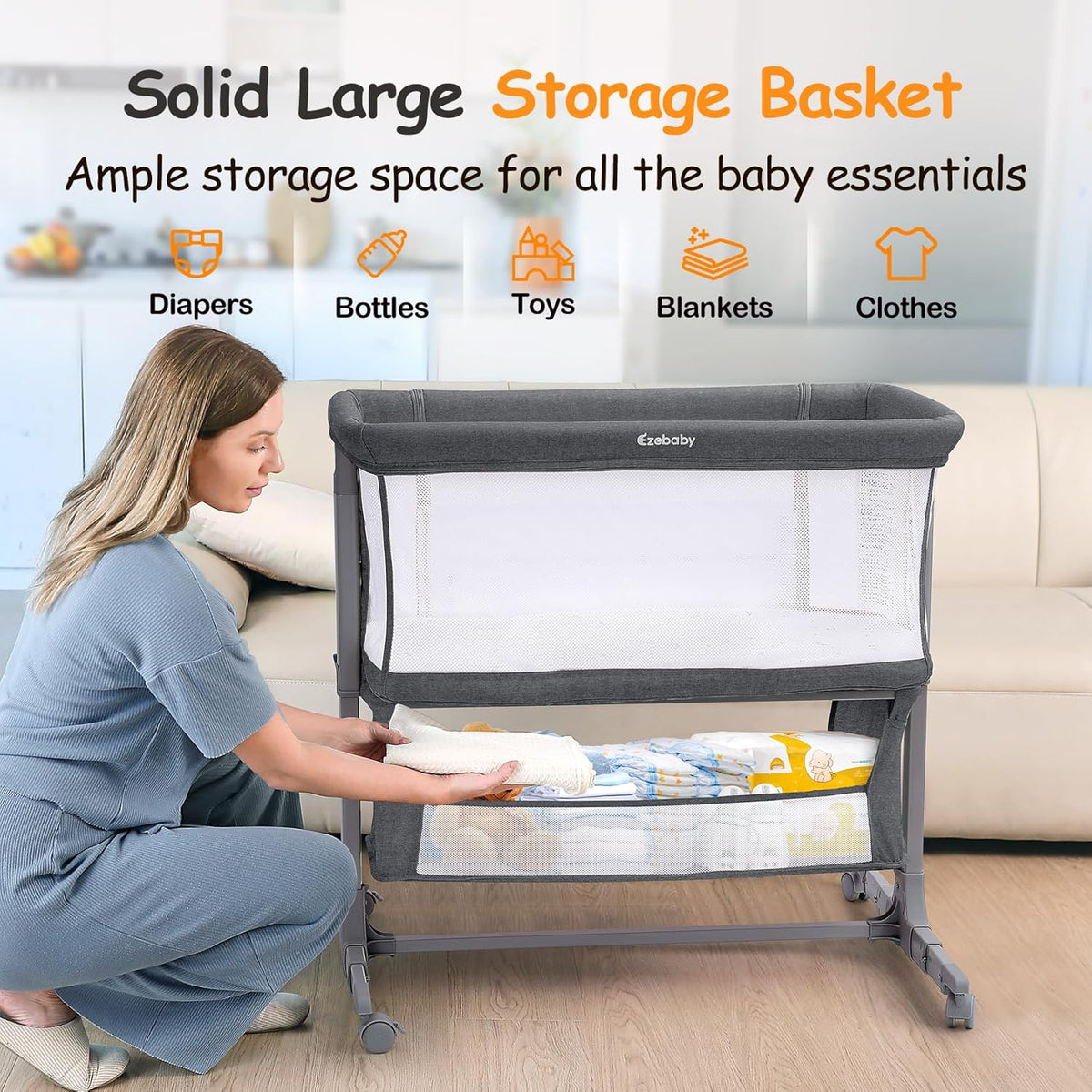 Ezebaby Bedside Bassinet for Baby, Portable Baby Bassinet Bedside Sleeper