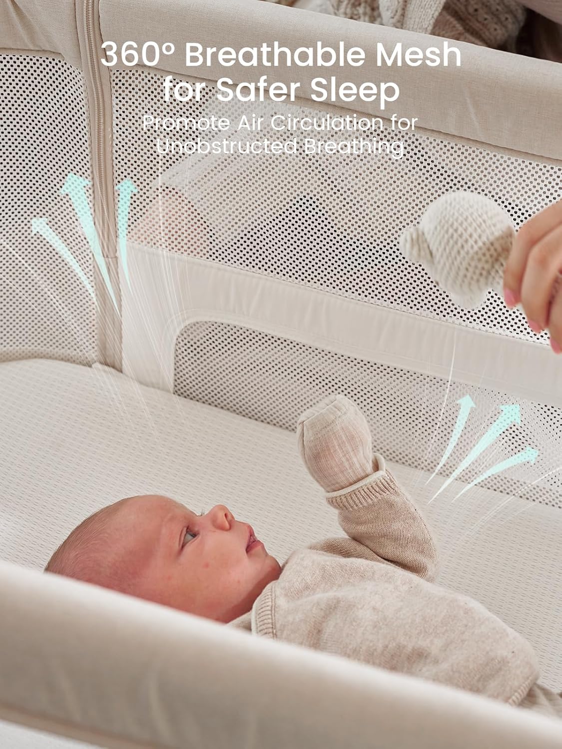 GROWNSY 5-in-1 Baby Bassinet Bedside Sleeper with Gentle Manual Rocking