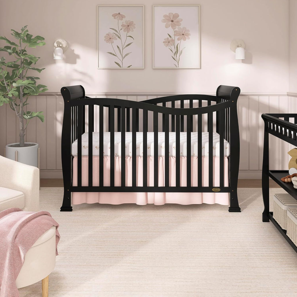 Dream On Me Violet 7-in-1 Crib to Full Size Bed, GREENGUARD Gold, Black