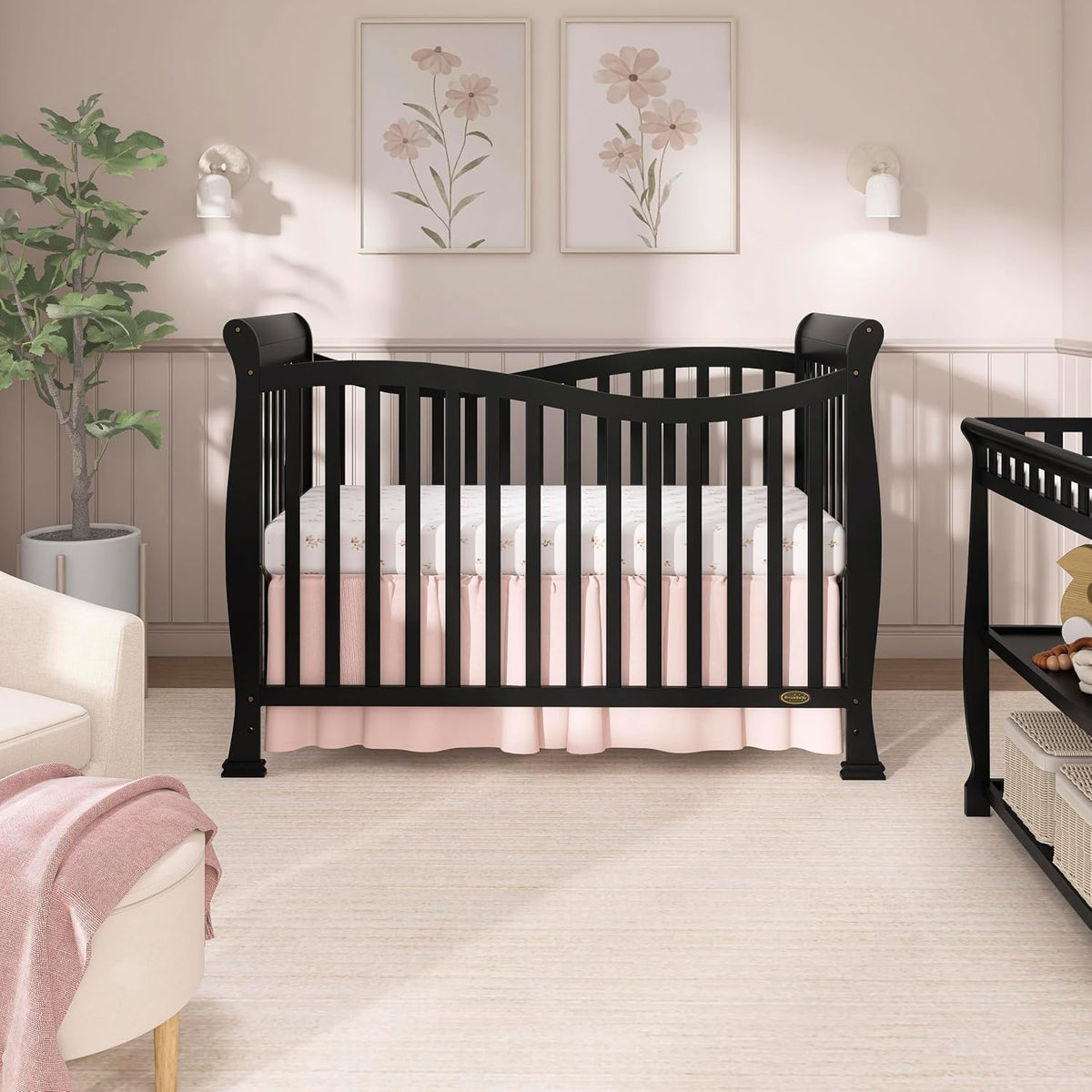 Dream On Me Violet 7-in-1 Crib to Full Size Bed, GREENGUARD Gold, Black