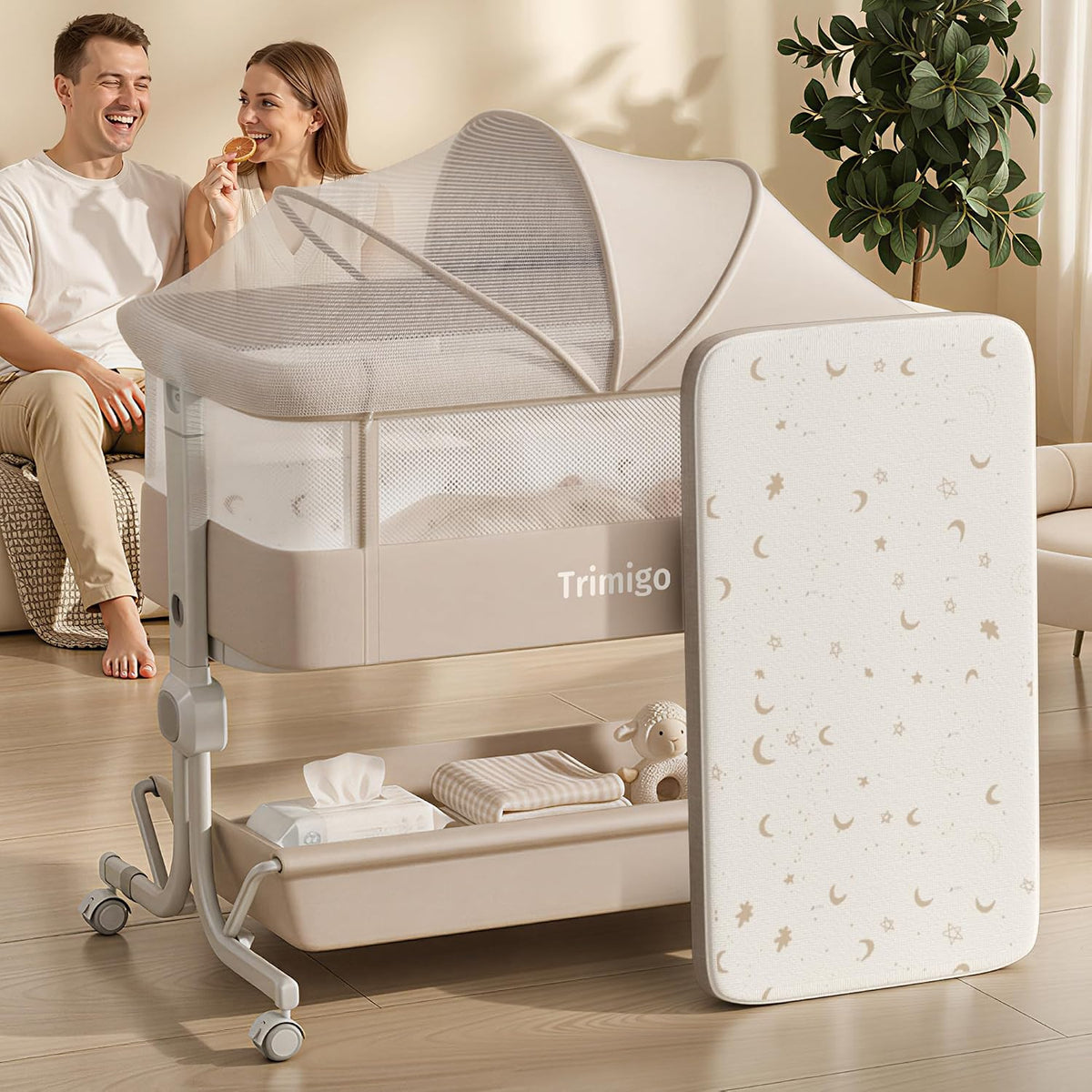 3 in 1 Baby Bassinet Bedside Sleeper with Washable Mattress