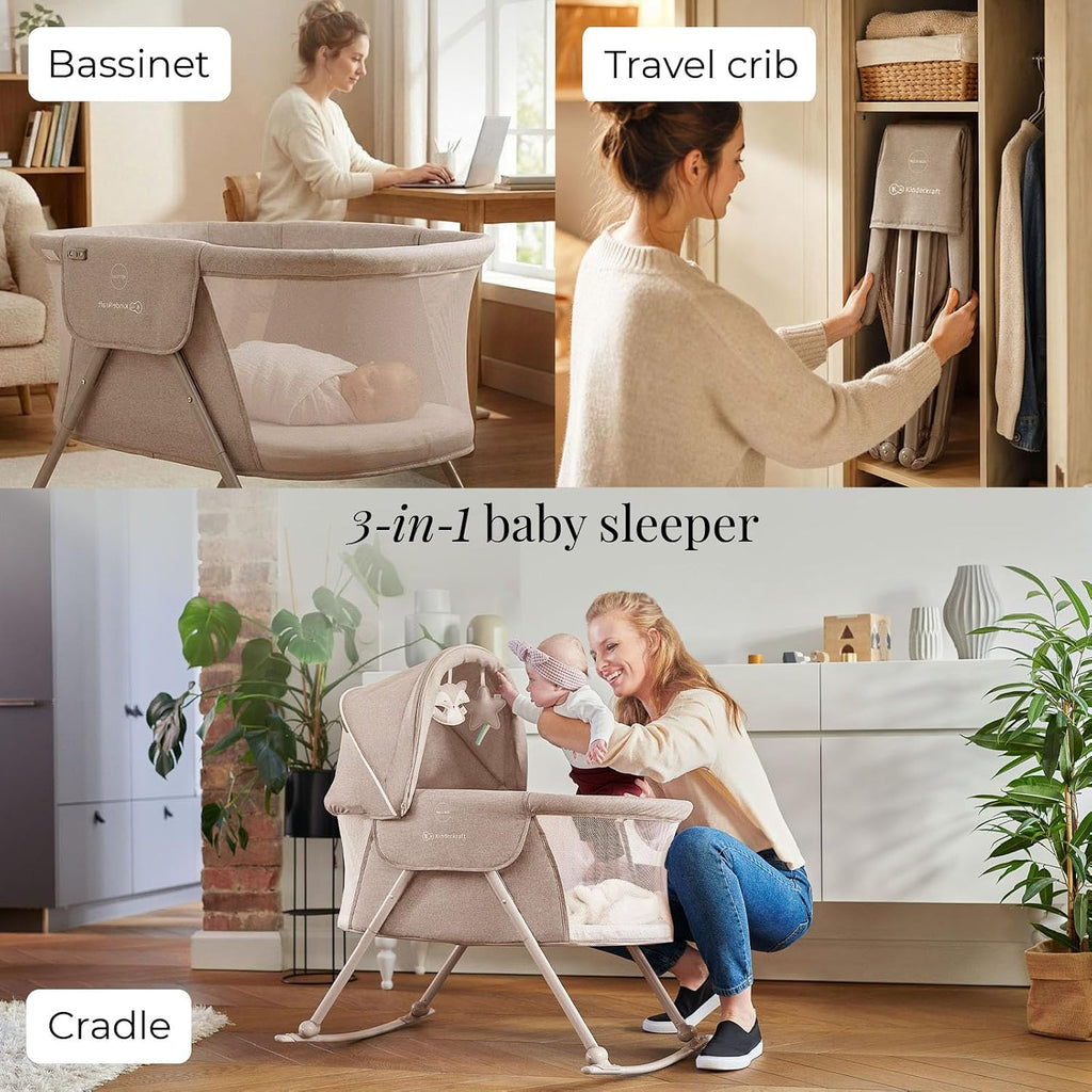 Kinderkraft LOVI Travel Bassinet for Baby, Beige