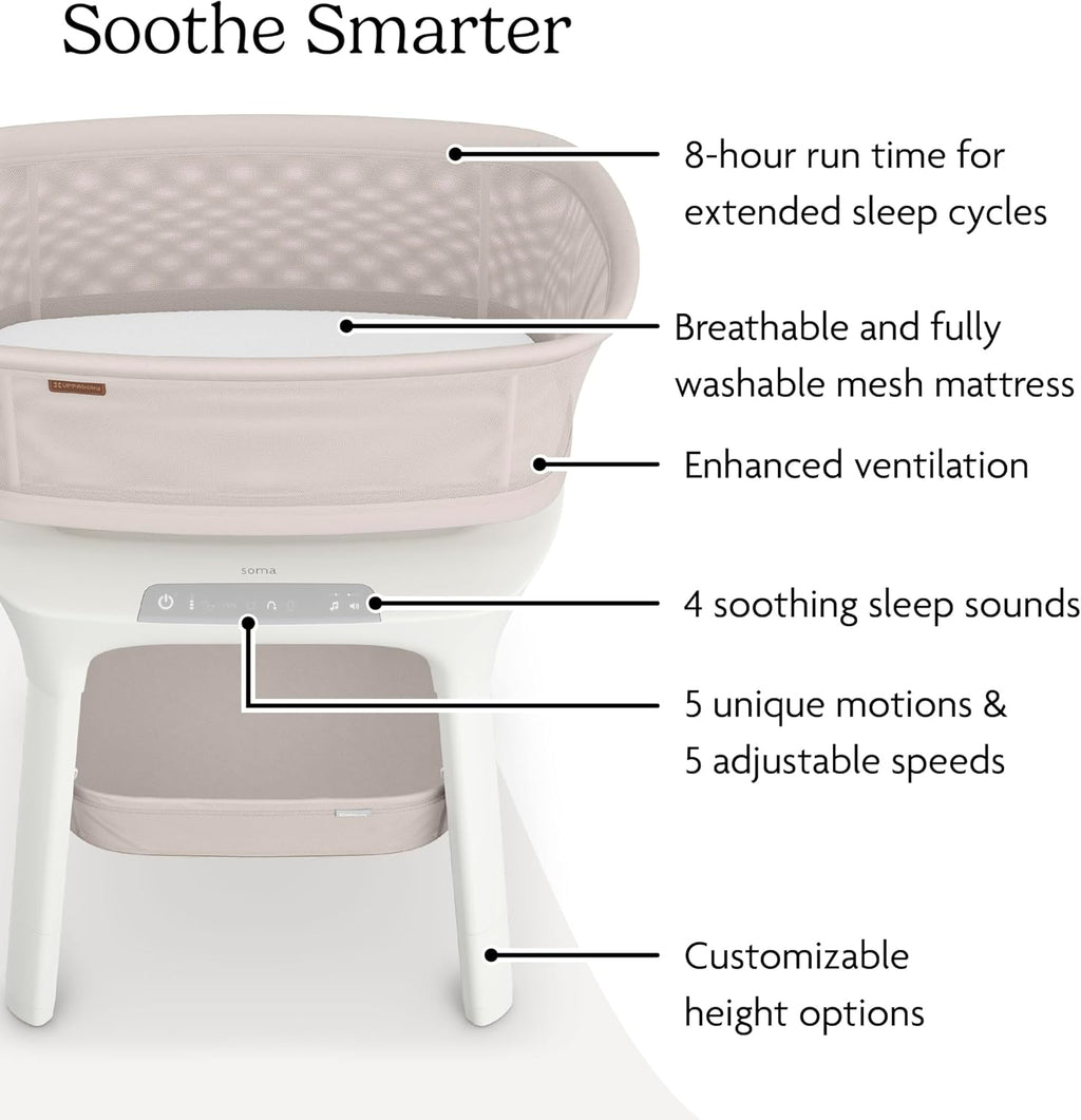 UPPAbaby Soma Smart Bassinet with MotionSync, Mattress, Sheet & Storage