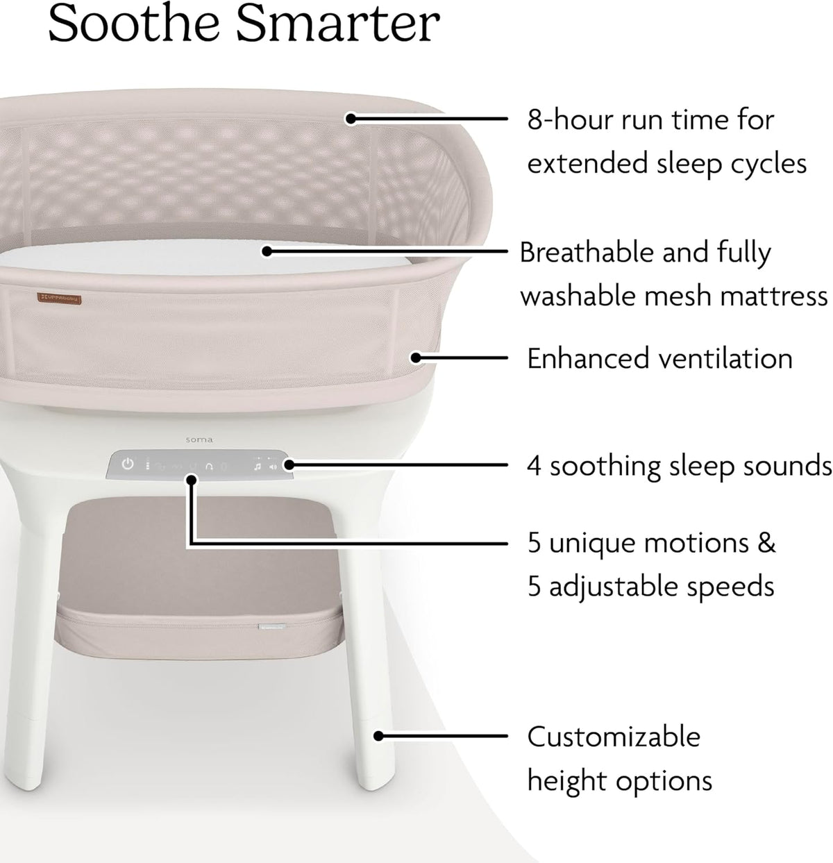 UPPAbaby Soma Smart Bassinet with MotionSync, Mattress, Sheet & Storage