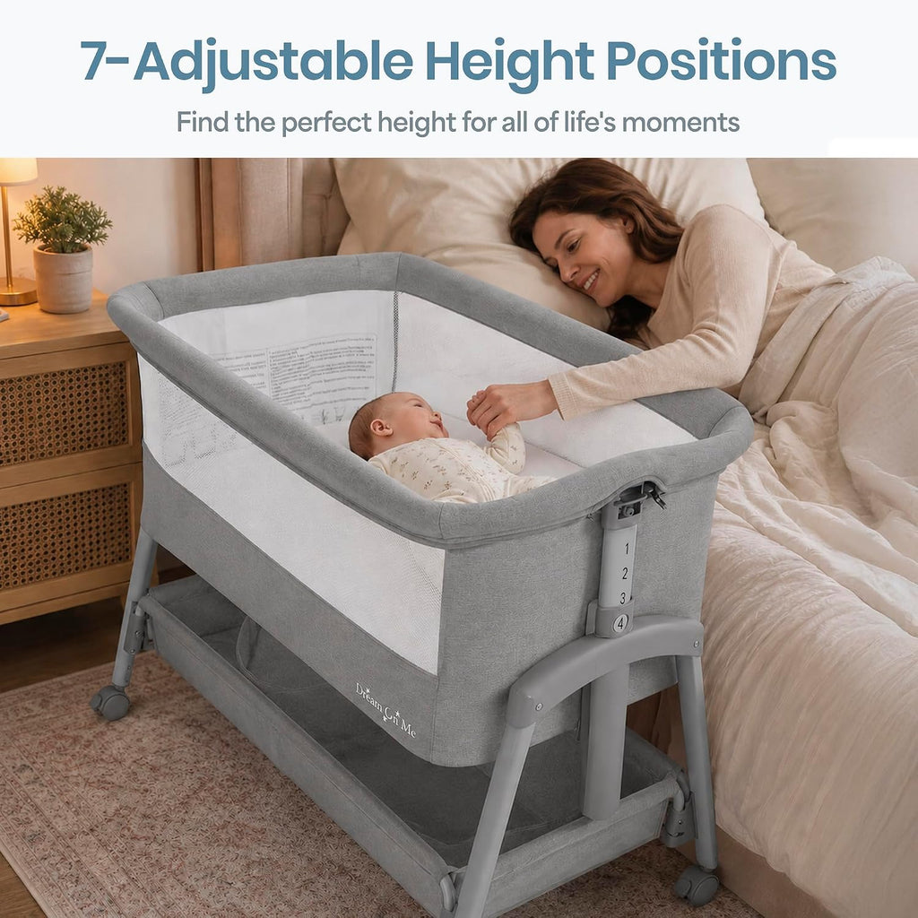 Dream On Me Calypso Bedside Bassinet, Foldable Portable Crib - Gray