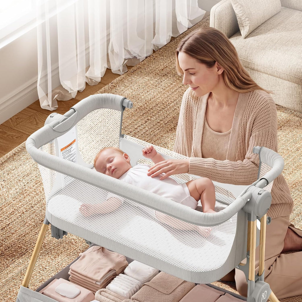 ANGELBLISS Baby Bassinet, 3-in-1 Bedside Sleeper, One-Click Foldable Crib