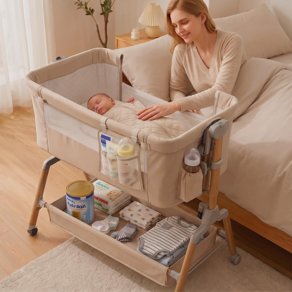 [Extra Large All-in-One Bedside Bassinet Crib Sleeper
