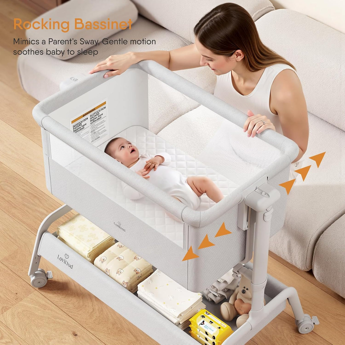 3-in-1 Baby Bassinet, Rocking Bassinet & Bedside Sleeper for Newborn Baby