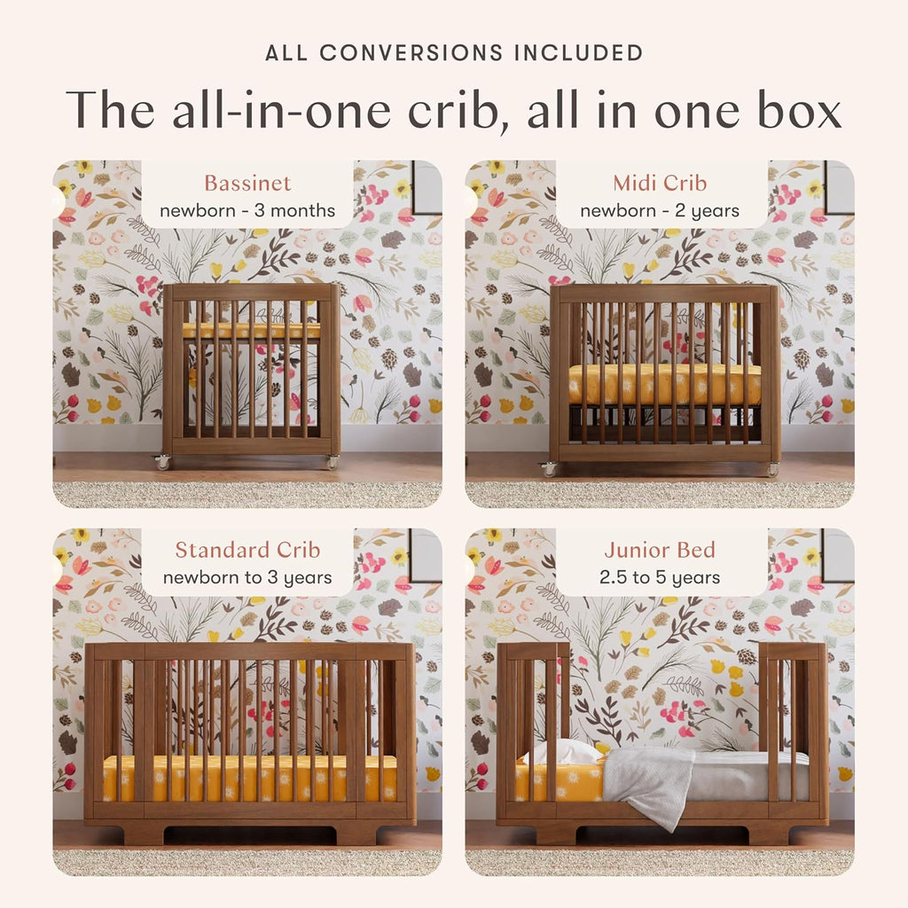 babyletto Yuzu All-Stages Convertible Baby Crib, Natural Walnut