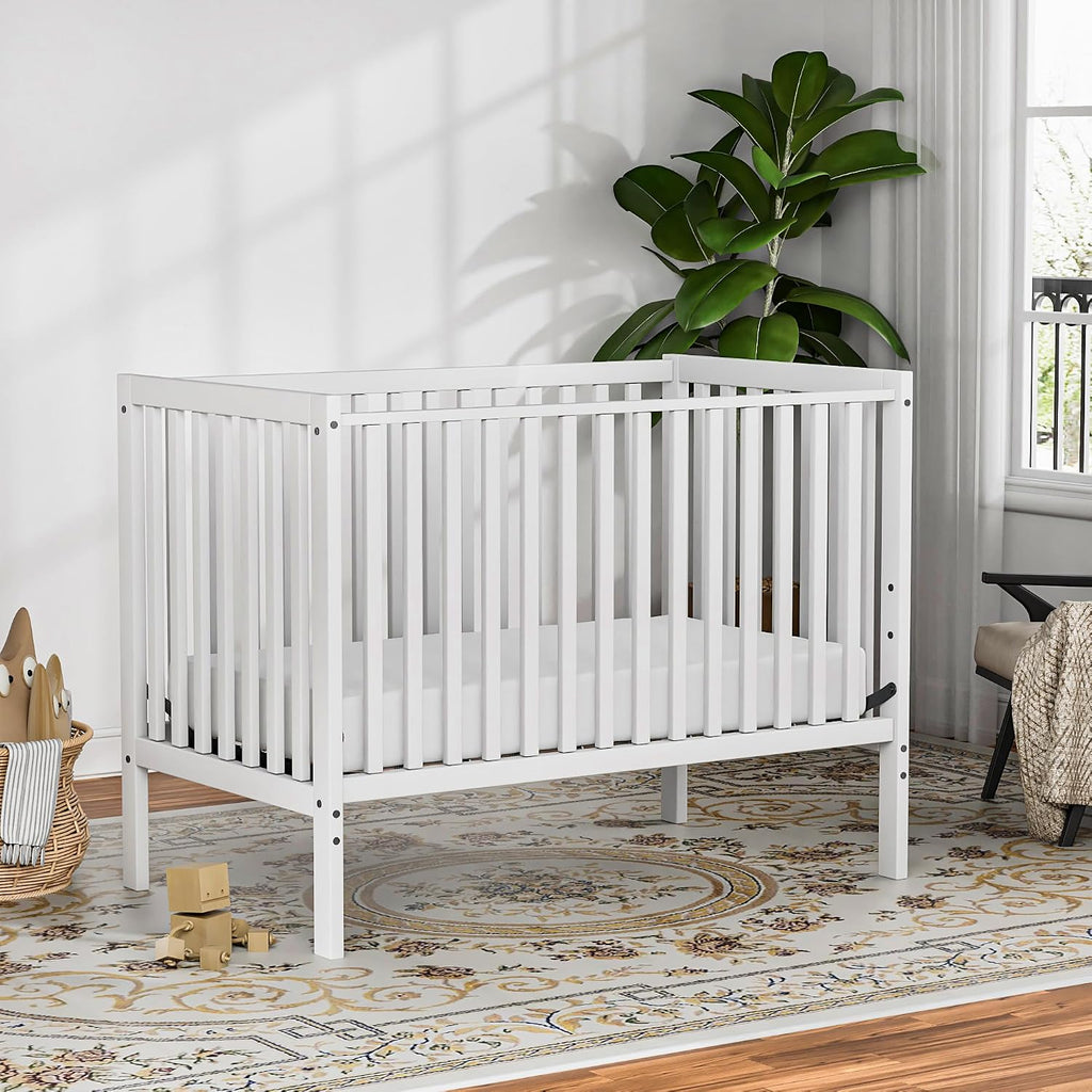 Baby Crib 5-in-1 Convertible, Wood Full Size Toddler Bed for Small Baby, Made of Sustainable Natural Pinewood Cribs, Non-Toxic Finish, Simplistic Nursery Furniture (White)