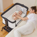 BabyBond Baby Bassinet Bedside Crib, Mattress & Sheet, 4-Sided Mesh, Black