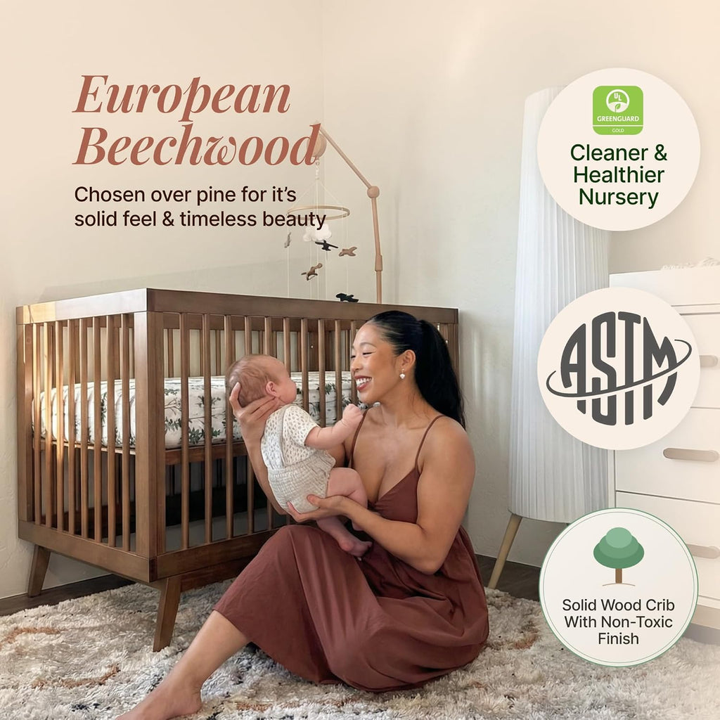 dadada Baby Soho 3-in-1 Convertible Wood Crib Bed, Made in Italy, Walnut