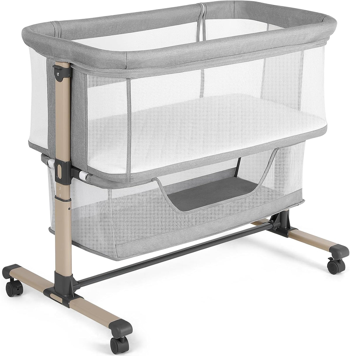 Cowiewie Bassinet Bedside Sleeper, Breathable and Adjustable, Light Grey