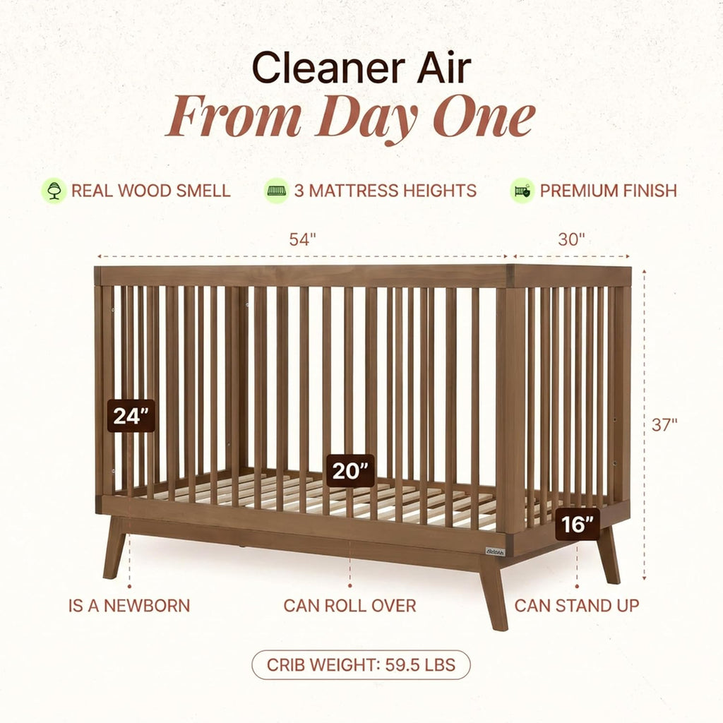 dadada Baby Soho 3-in-1 Convertible Wood Crib Bed, Made in Italy, Walnut