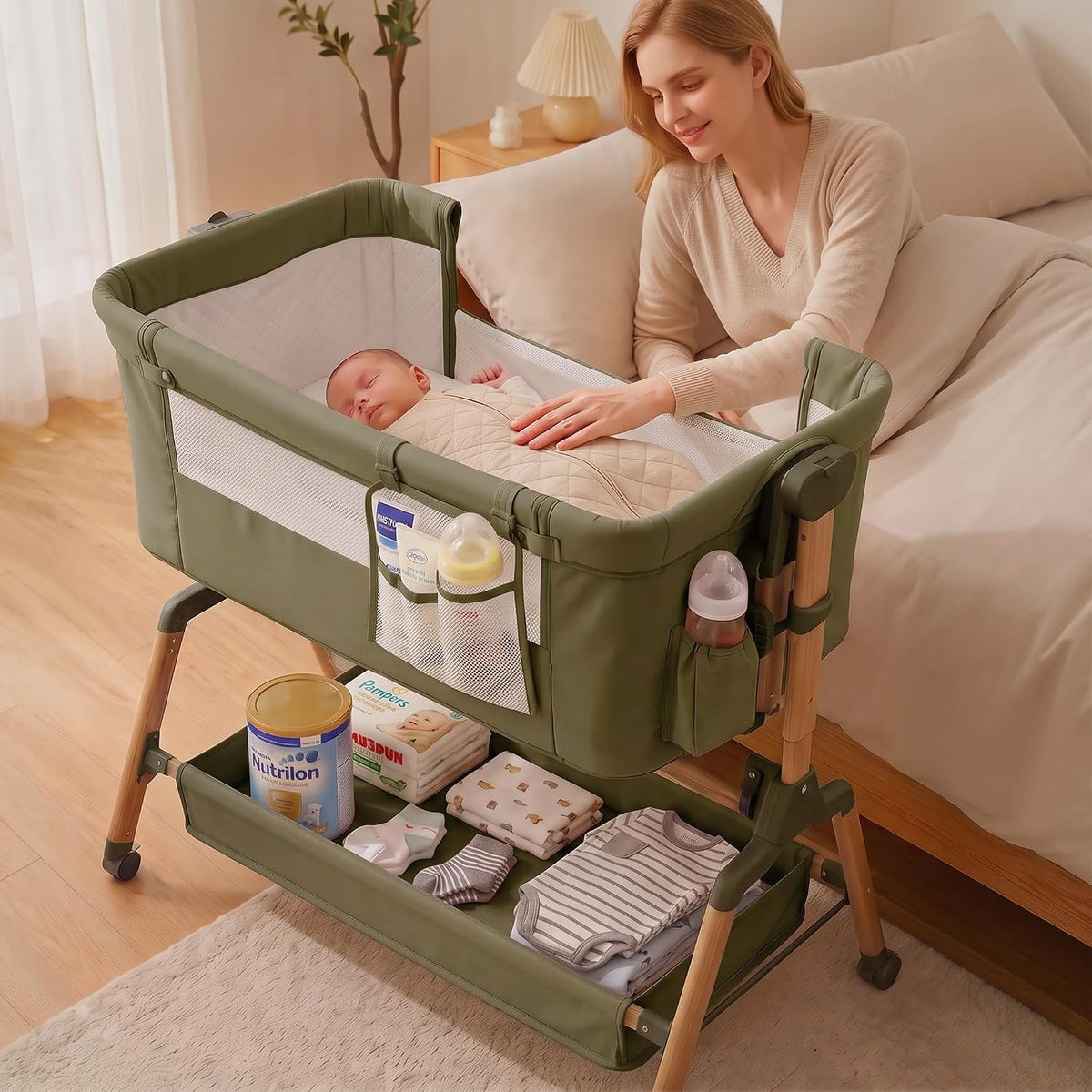 [Extra Large All-in-One Bedside Bassinet Crib Sleeper