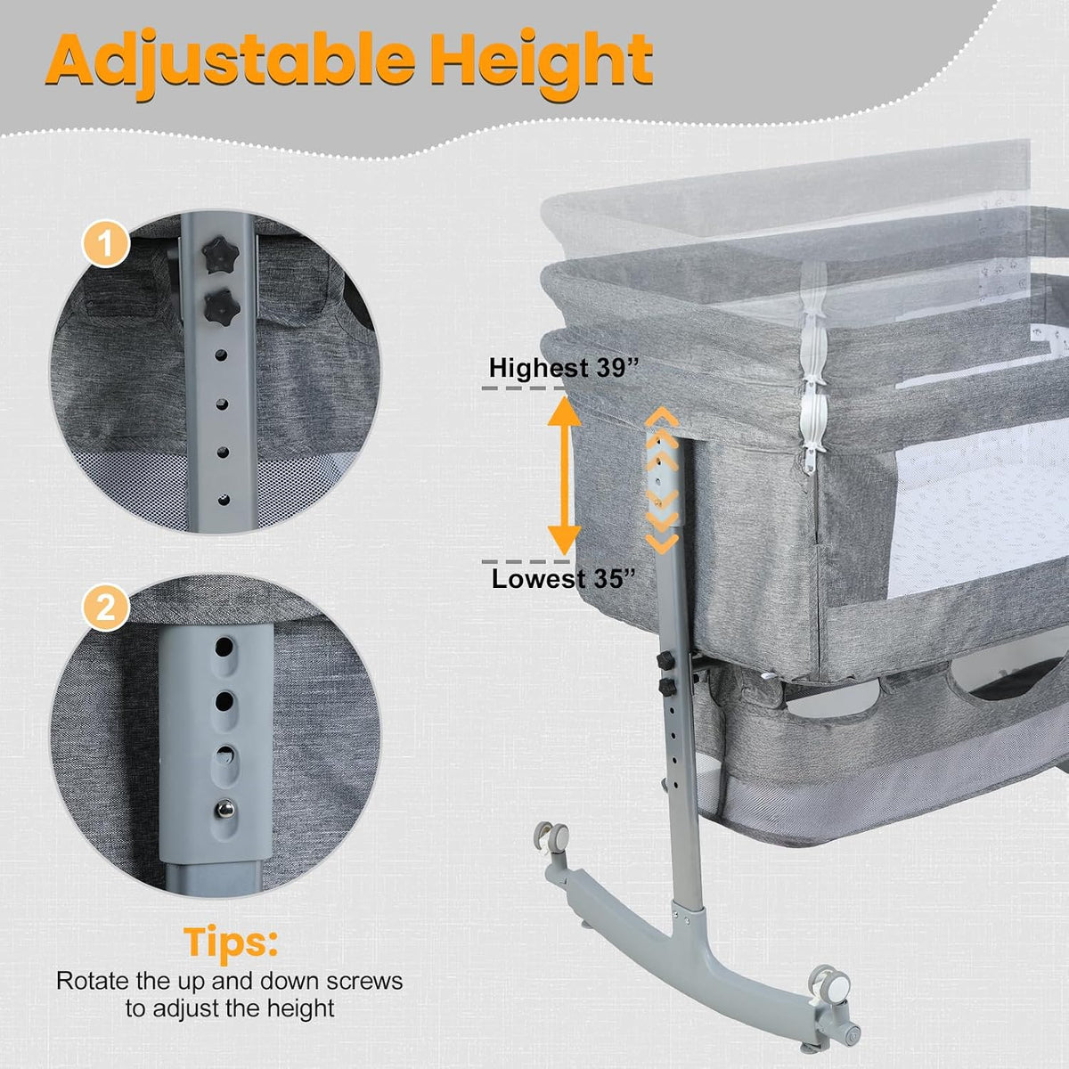 3 in 1 Baby Bassinet Bedside Sleeper, Adjustable Portable Crib with Wheels