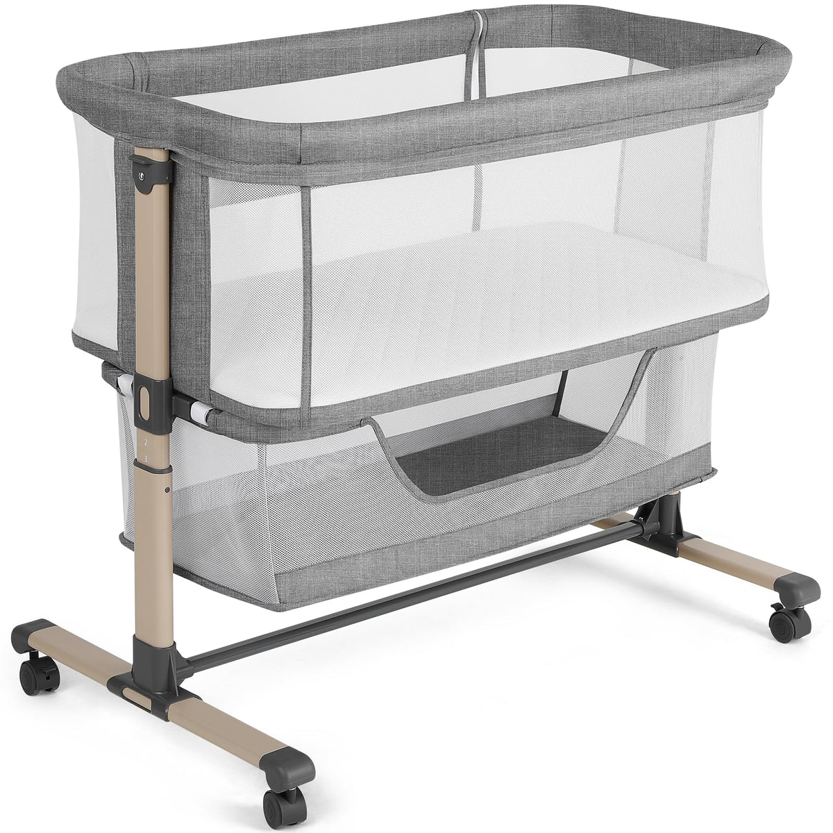 Cowiewie Bassinet Bedside Sleeper, Breathable and Adjustable, Light Grey