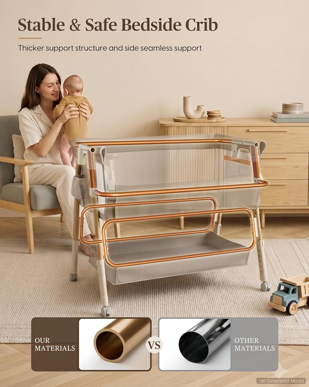 3-in-1 Baby Bassinet Bedside Sleeper Baby Crib for Newborn to 6 Months