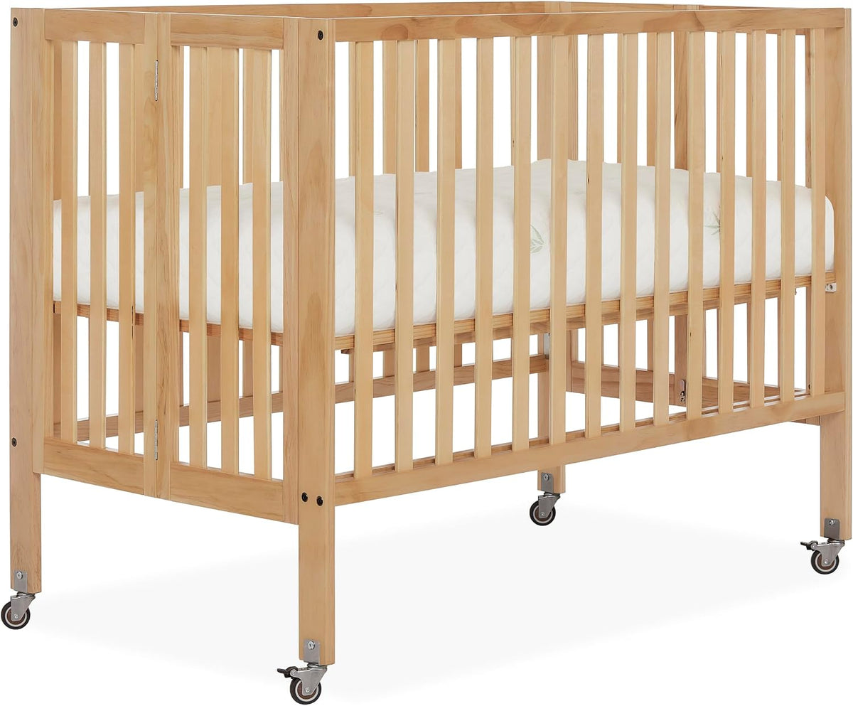 Dream On Me Quinn Full-Size Portable Baby Crib in Natural, GreenGuard Gold & JPMA, Patented Quick Fold System, Adjustable Mattress Support, Smooth Wheels, Compact Design, Safe Sleep Assurance