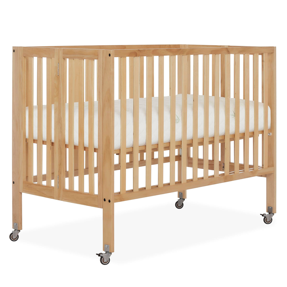 Dream On Me Quinn Full-Size Portable Baby Crib in Natural, GreenGuard Gold & JPMA, Patented Quick Fold System, Adjustable Mattress Support, Smooth Wheels, Compact Design, Safe Sleep Assurance