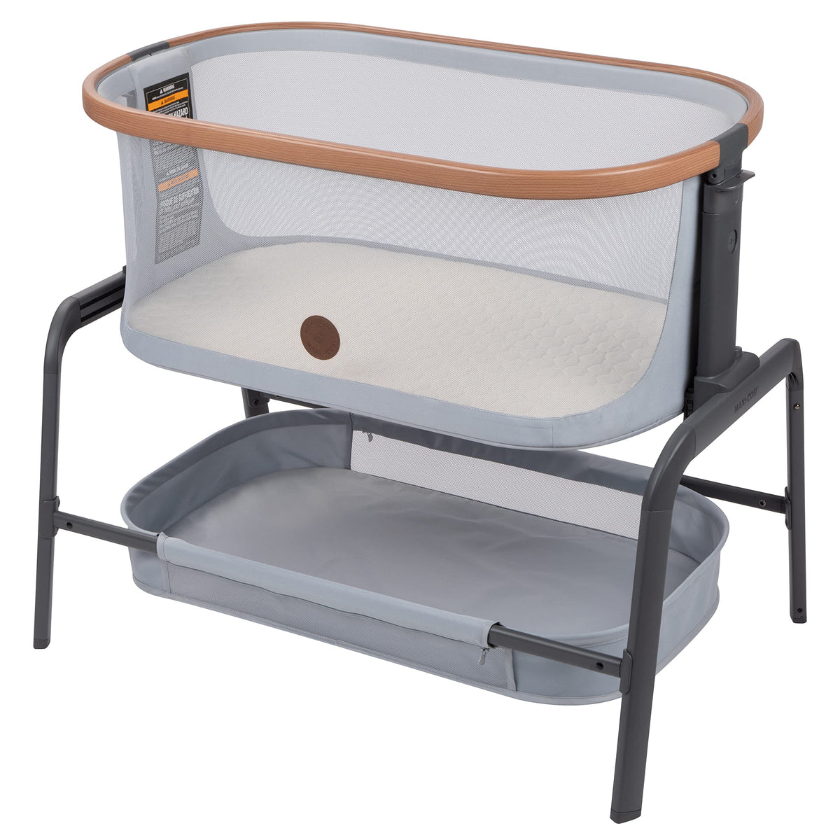 Maxi-Cosi Iora Baby Bassinets Bedside Sleeper, Portable Bassinet, Infant Bedside Sleeper Crib, Height Adjustable, Breathable Mesh, Large Storage Basket, Classic Oat