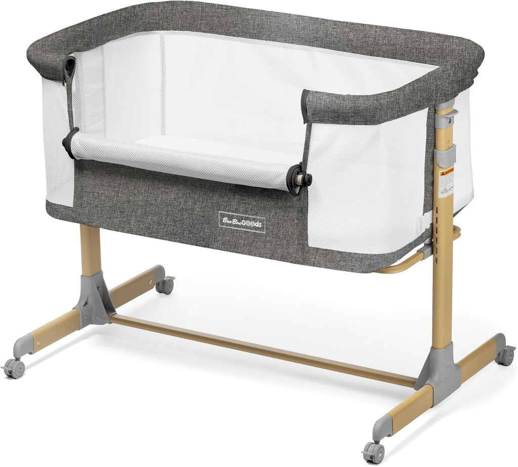 BaeBae Goods 3 in 1 Baby Bassinet with Wheels, Portable Bedside Sleeper for Baby with 6 Adjustable Heights and Foam Mattress, Baby Bedside Crib for Newborns and Infants