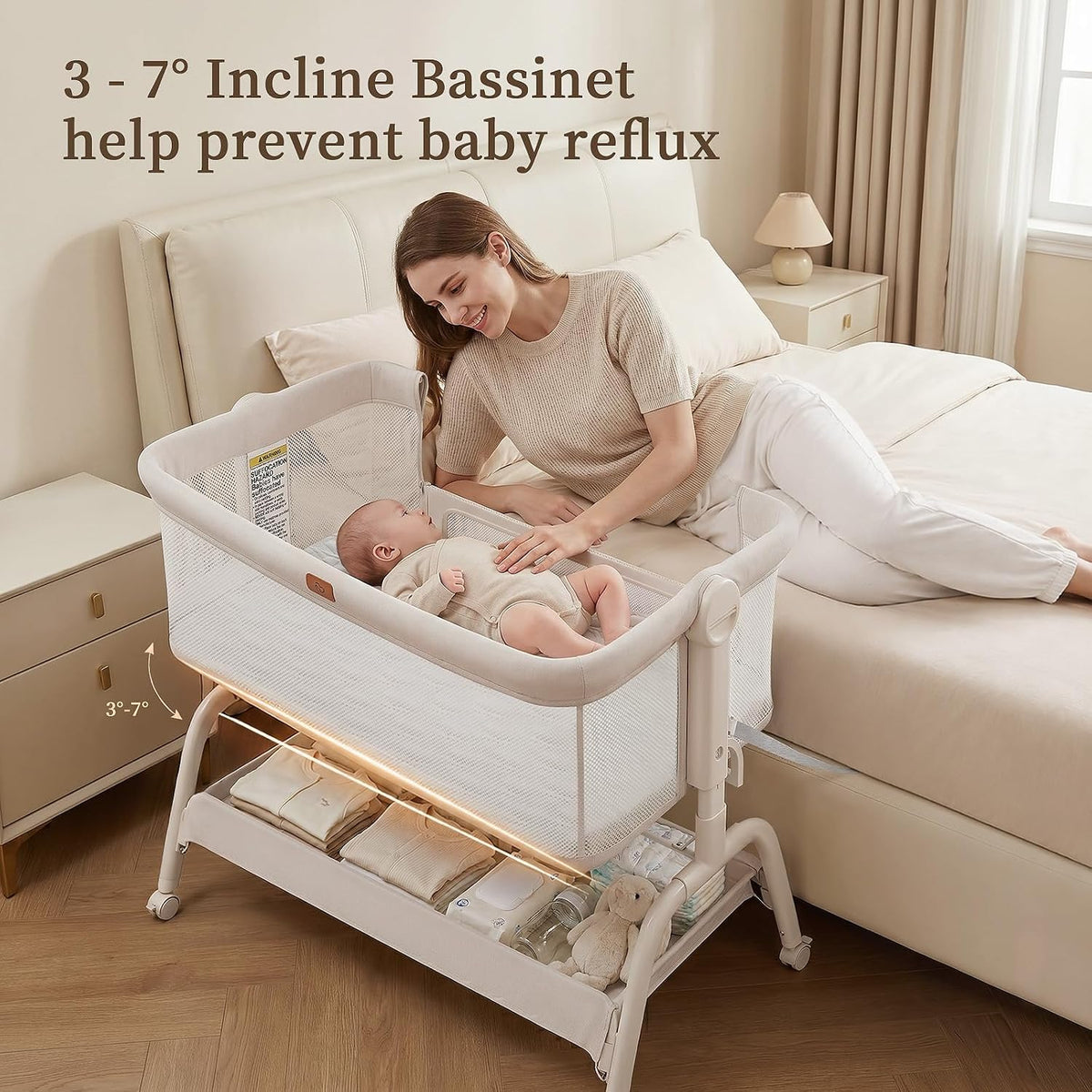BabyBond Bassinet Bedside Crib, Stable & Safe, Anti-Reflux for Newborn