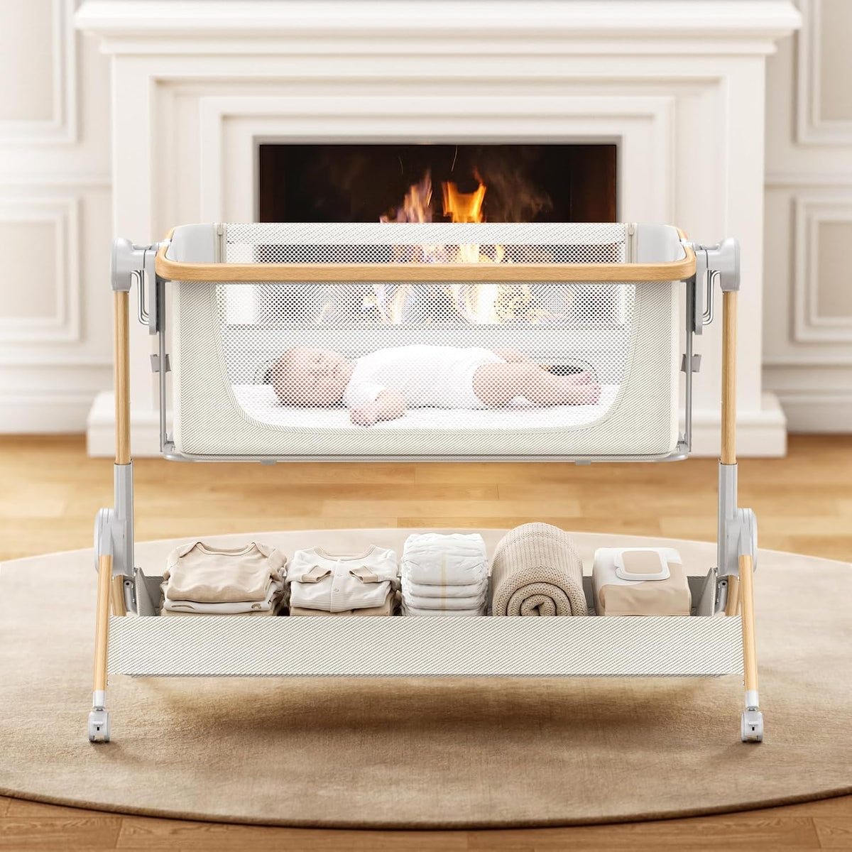 ANGELBLISS Baby Bassinet, One-Click Folding Bedside Bassinet with Carry Bag