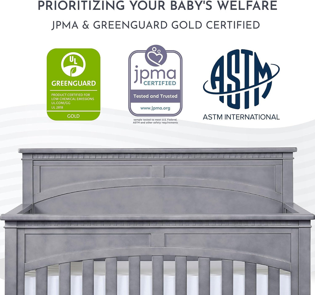 Evolur Santa Fe 5-in-1 Convertible Crib, Storm Grey