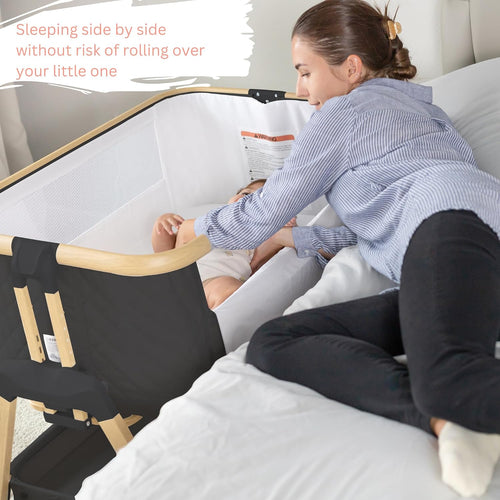 3 In 1 Baby Bassinet with Wheels, Portable Bedside Sleeper for Baby with 7 Adjustable Heights and Foam Mattress, Baby Bedside Crib for Newborns and Infants with Storage Basket, Carry Bag Included